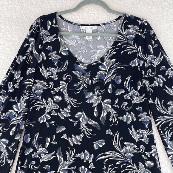 White House Black Market Black Floral Print Dress Womens 3/4 Sleeve Size Medium - Picture 2 of 16